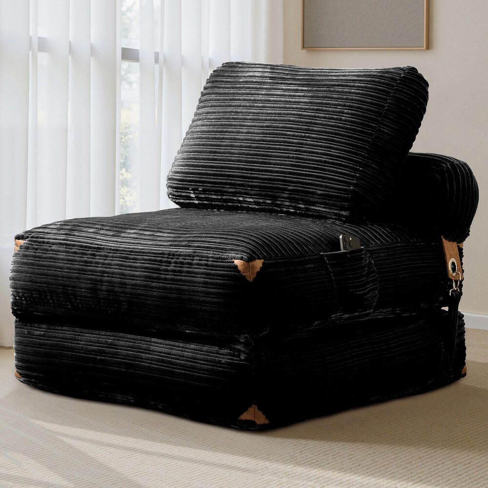 HOMLUX Convertible Sleeper Chair with Pillow and Back Support in Black, , large