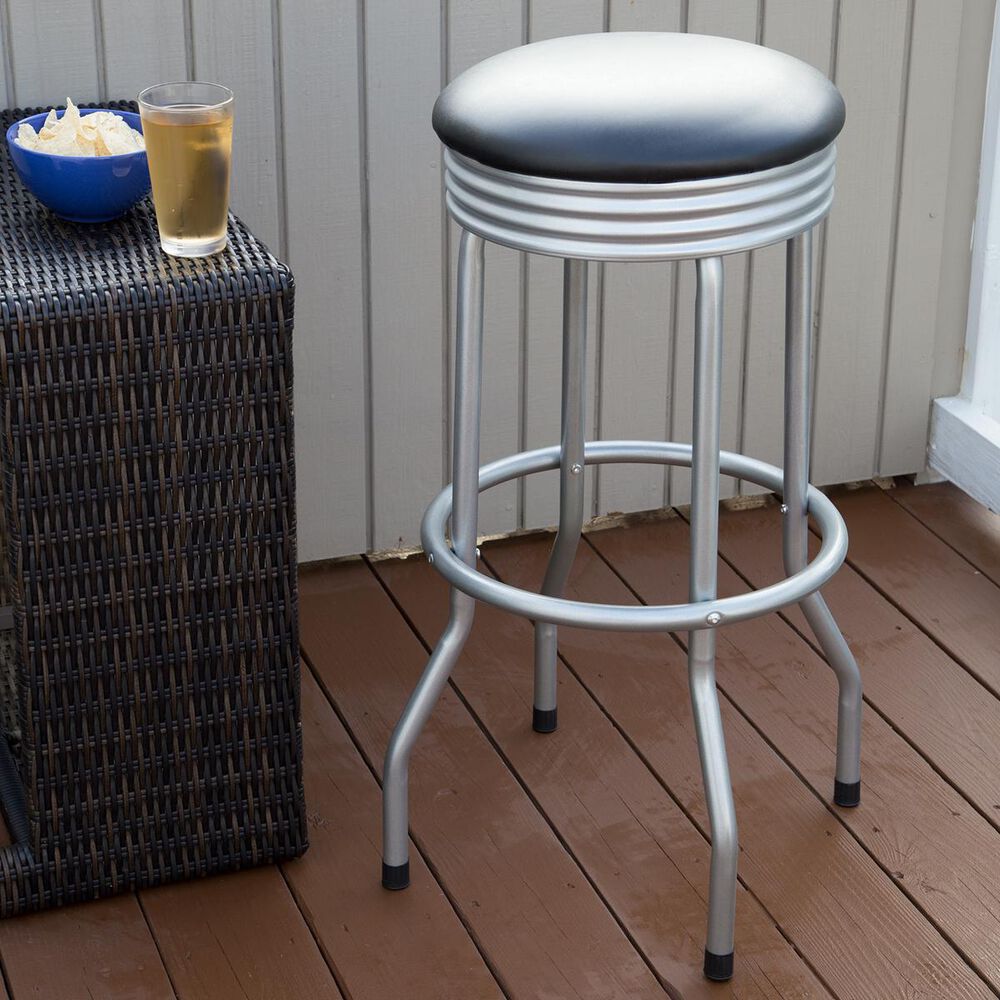 Timberlake Trademark Outdoor Ribbed Swivel Barstool in Silver, , large