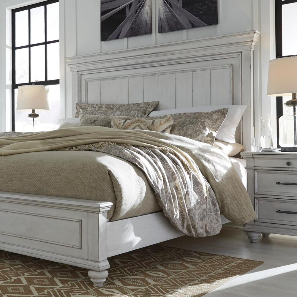Signature Design by Ashley Kanwyn King Panel Bed in Distressed Whitewash, , large