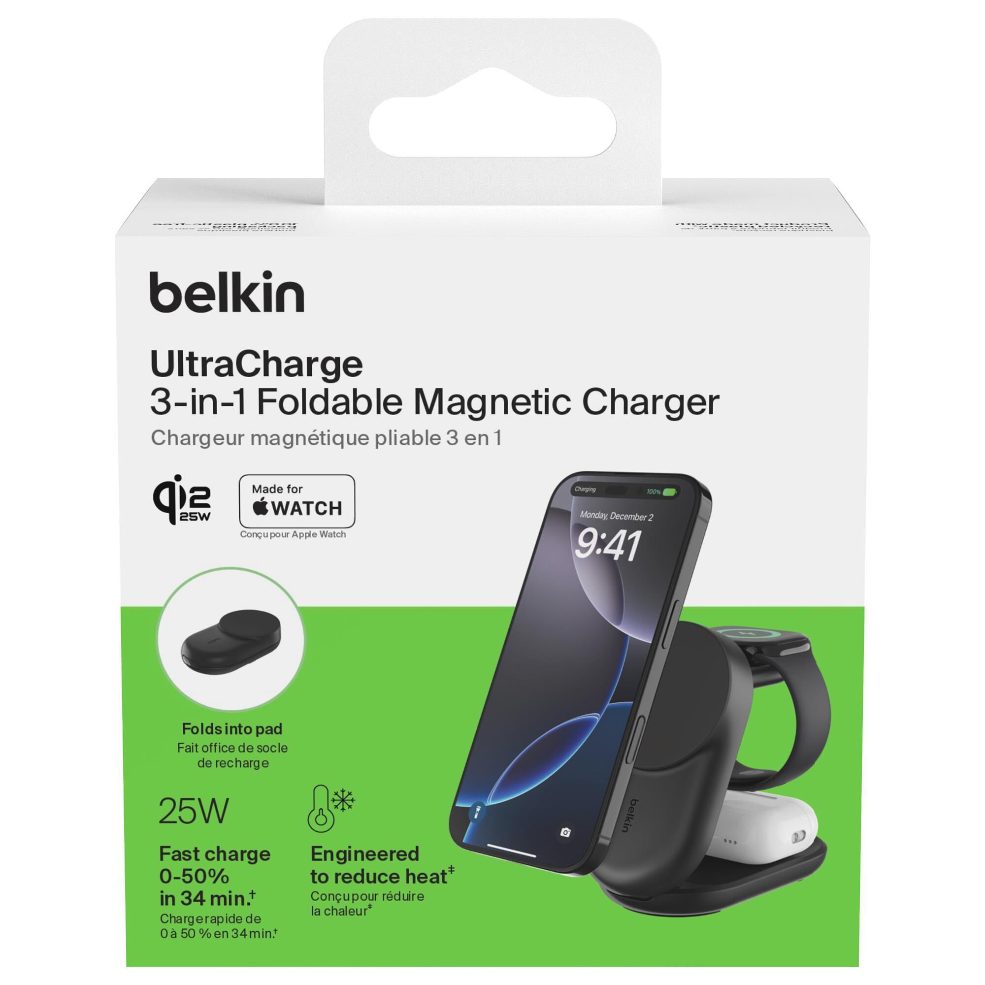 Belkin 3-in-1 Foldable Magnetic Charger with Qi2 25W in Black