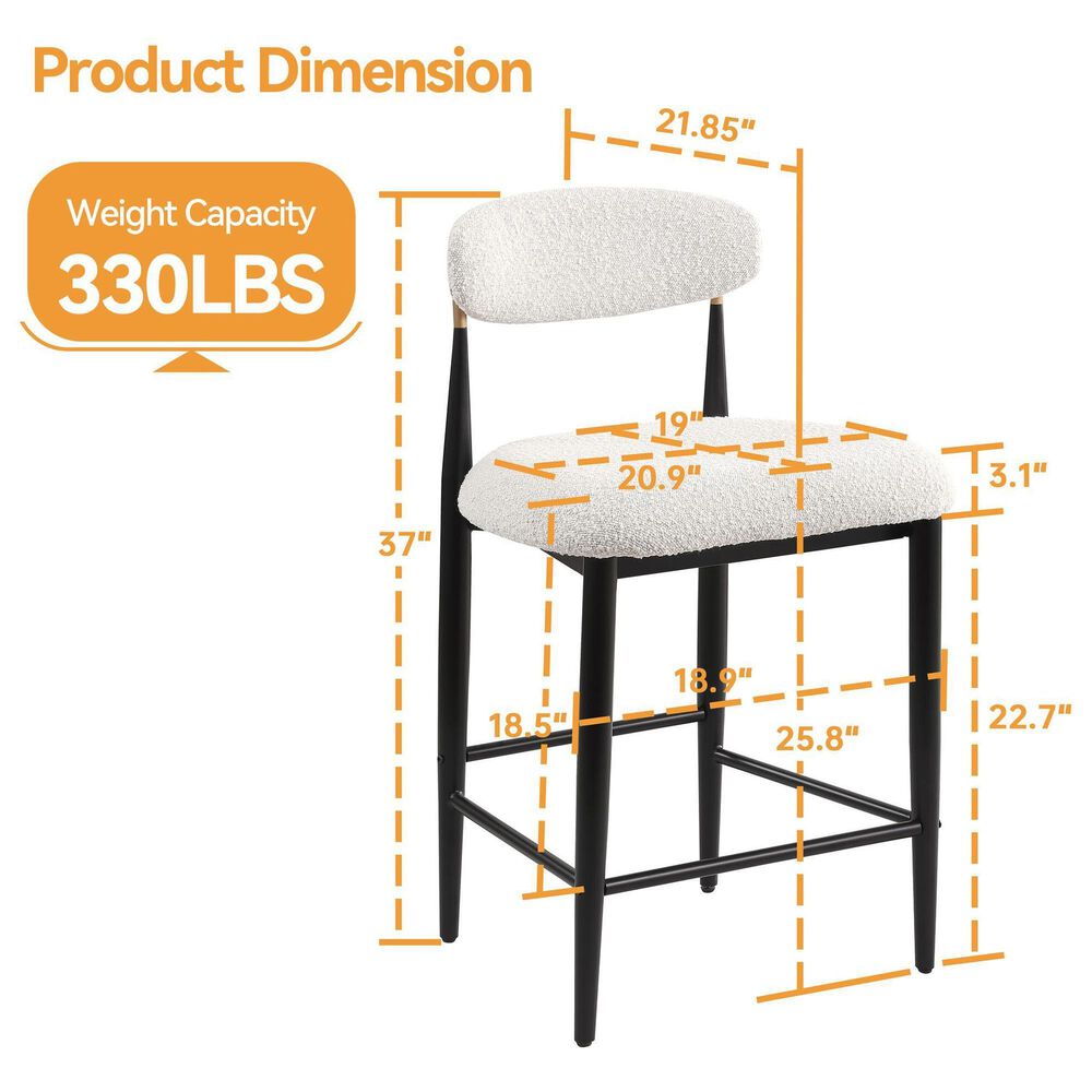 Morden Fort 26" Armless Counter Stool with White Boucle Fabric in Black and Gold (Set of 2), , large