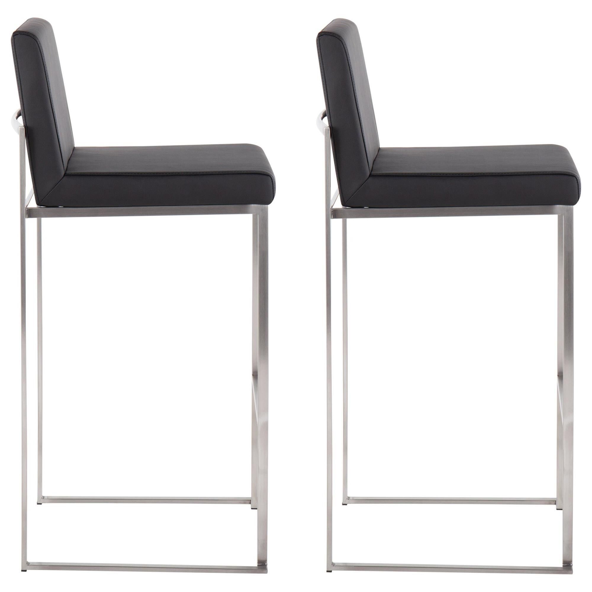 Lumisource Fuji High Back Barstool with Black Faux Leather in