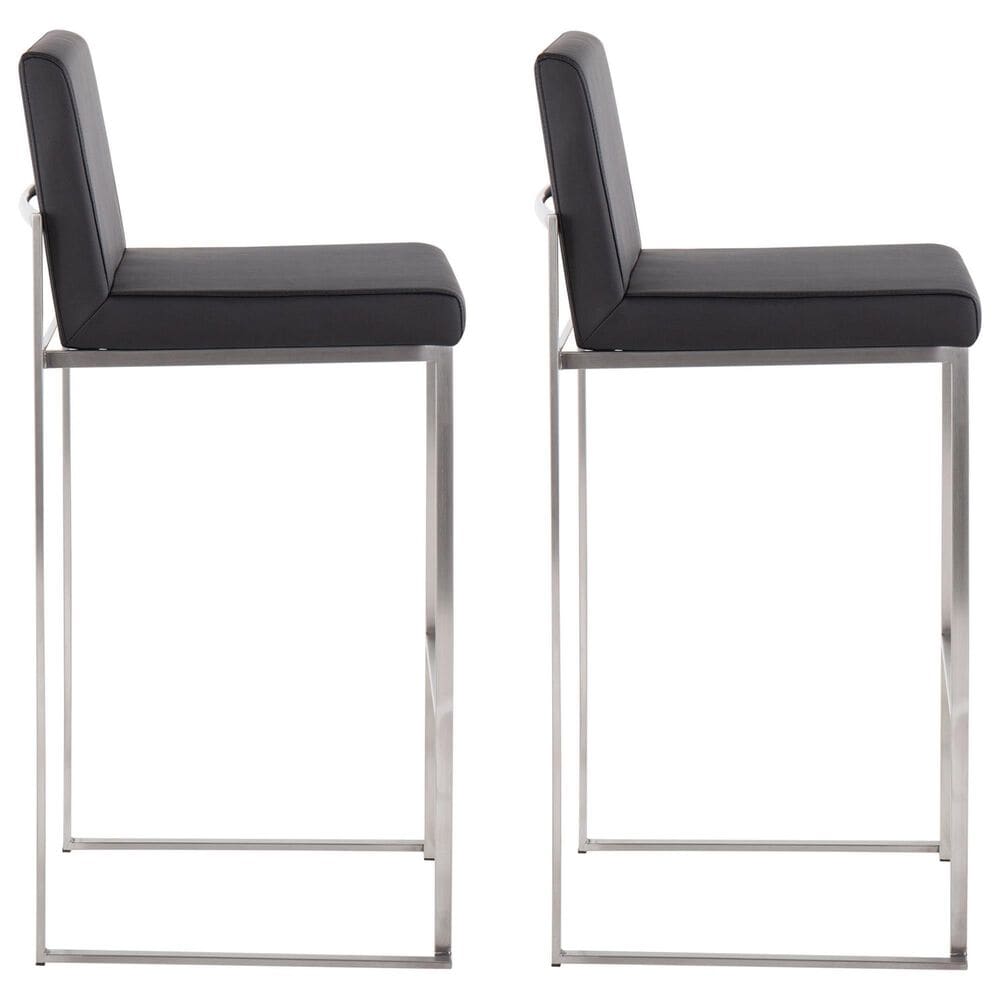 Lumisource Fuji High Back Barstool with Black Faux Leather in Stainless Steel &#40;Set of 2&#41;, , large
