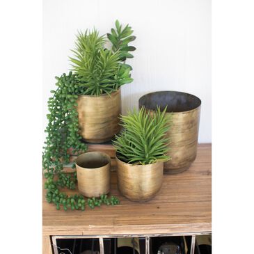 Kalalou Metal Flower Pots in Aged Brass (Set of 4), , large