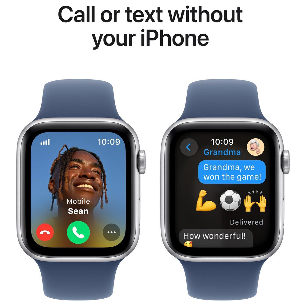 Apple Watch SE GPS + Cellular 44mm Silver Aluminum Case with Denim Sport Band - M/L, , large