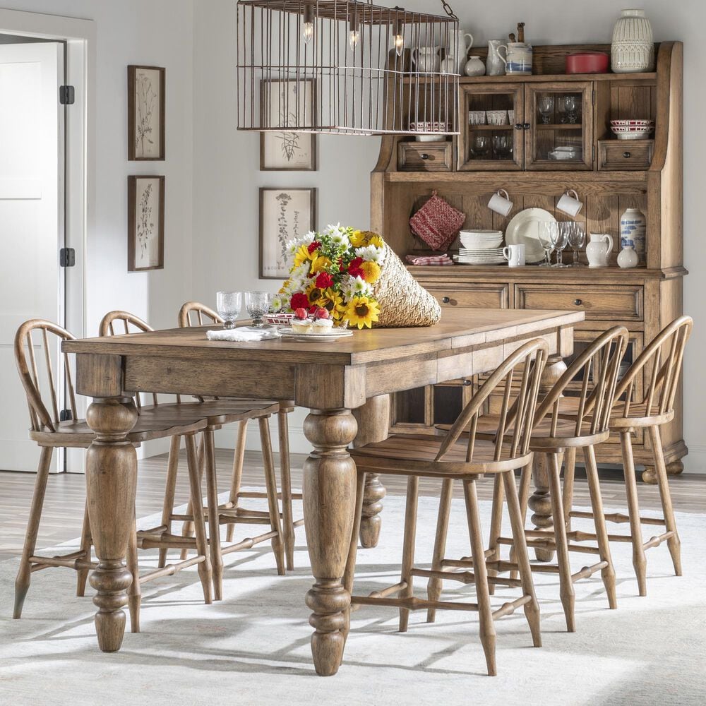 Legacy Classic Vintage Market 7-Piece Counter Height Dining Set in Barnwood Oak and Kettle Black, , large