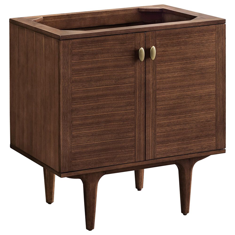 James Martin Vanities Amberly 30&quot; Single Bathroom Vanity in Mid-Century Walnut with Single Hole 3 cm White Zeus Quartz Top and Rectangular Sink, , large
