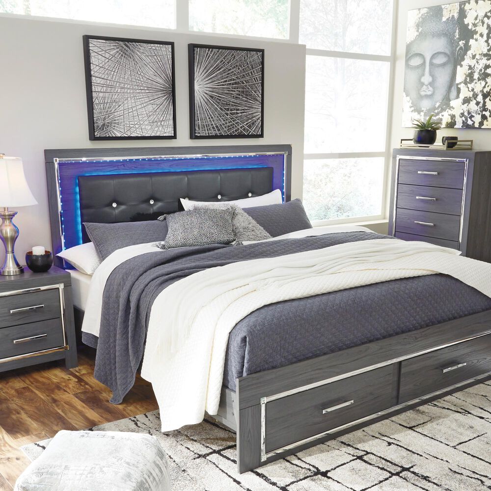 Ashley Lodanna King Panel Bed with 2 Storage Drawers in Gray, , large