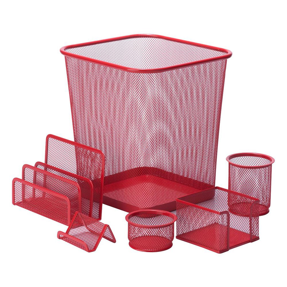 Honey Can Do 6-Piece Steel Mesh Desk Set in Red, , large