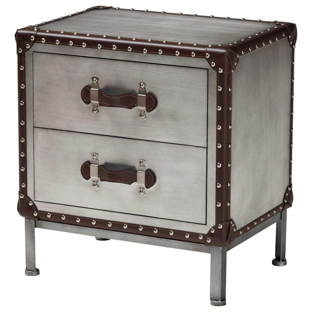 Baxton Studio Jacey 2-Drawer End Table in Silver, , large