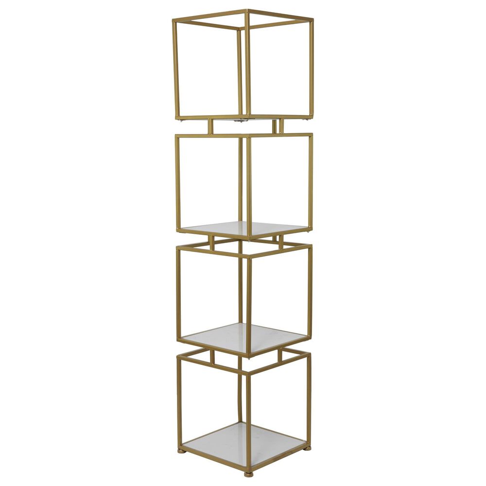 Maple and Jade 4-Shelf Cube Storage Shelving Unit in Satin Gold and White Marble, , large