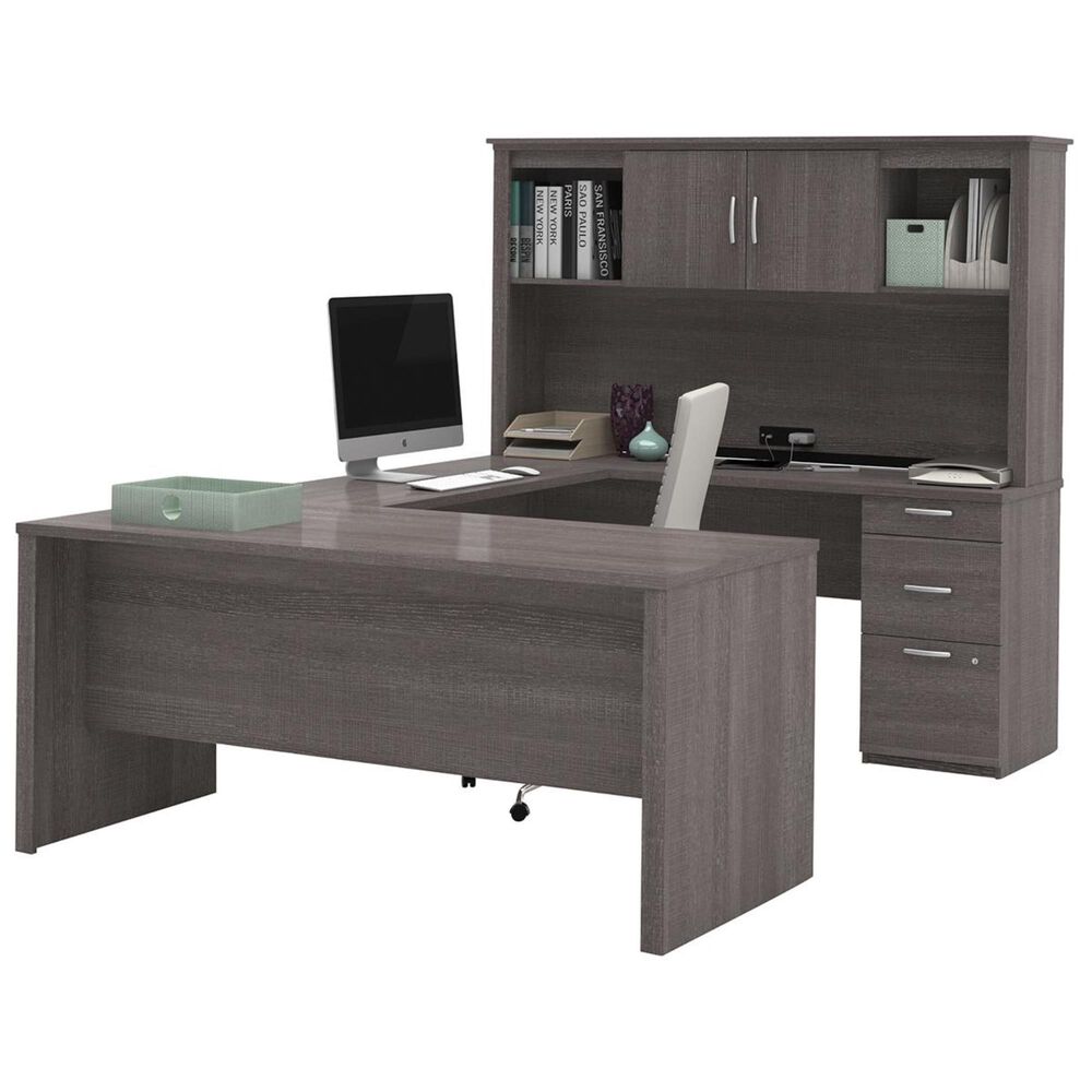 Bestar Logan U-Shaped Desk in Bark Gray, , large