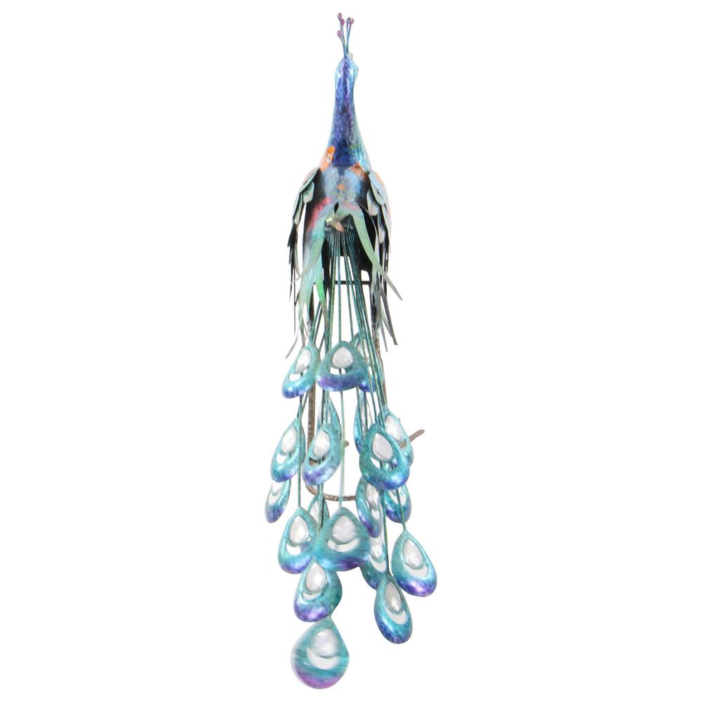 Maple and Jade Peacock Decorative Garden Sculpture with Crystal Accents in Teal, Blue, Pink and Orange, , large