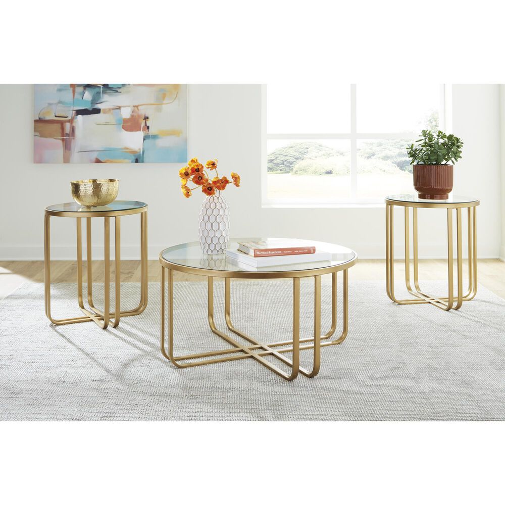 Ashley Milloton 3-Piece Occasional Table Set in Gold and Clear, , large