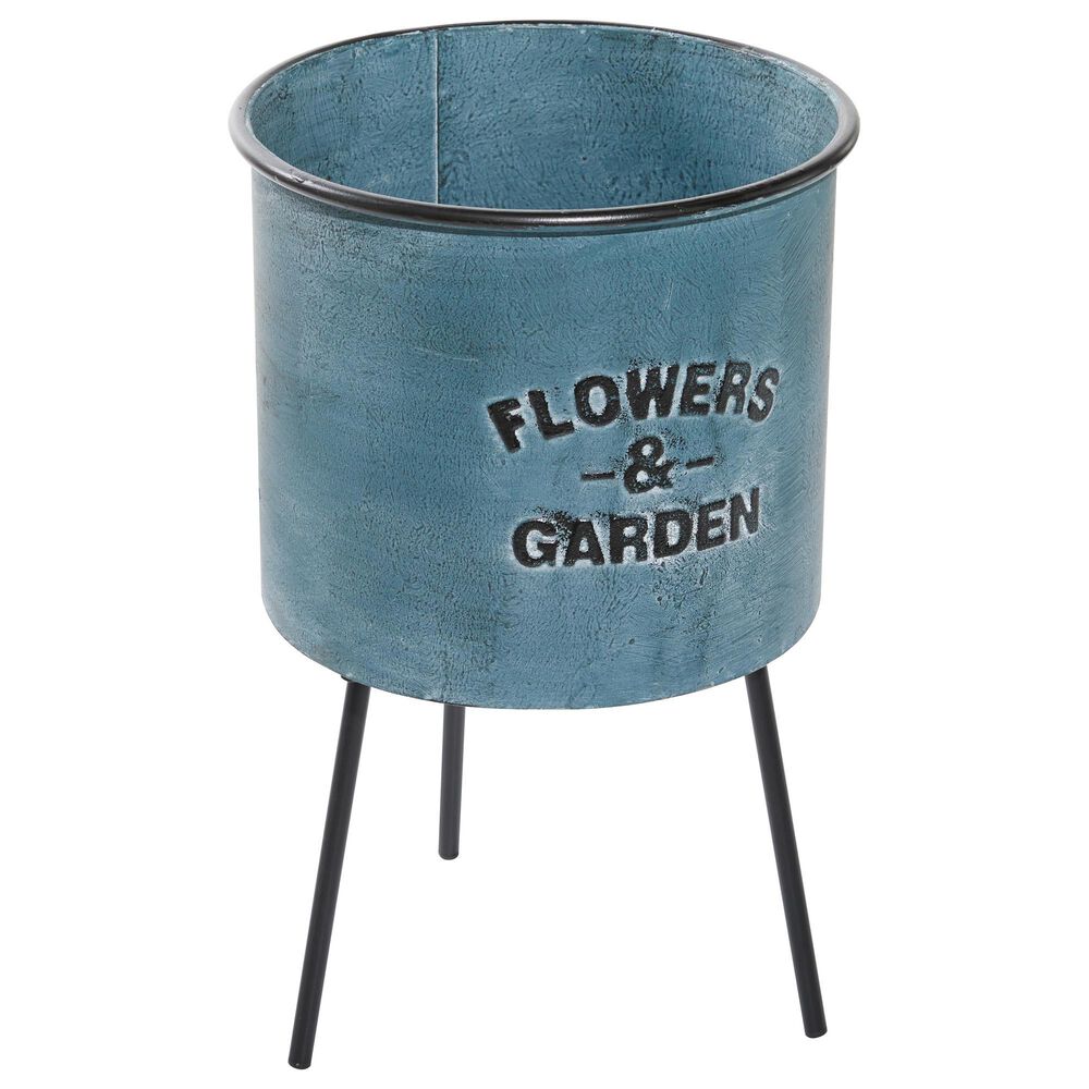 Maple and Jade Flowers and Garden Text Planter in Whitewashed Blue, Green and Gray &#40;Set of 3&#41;, , large