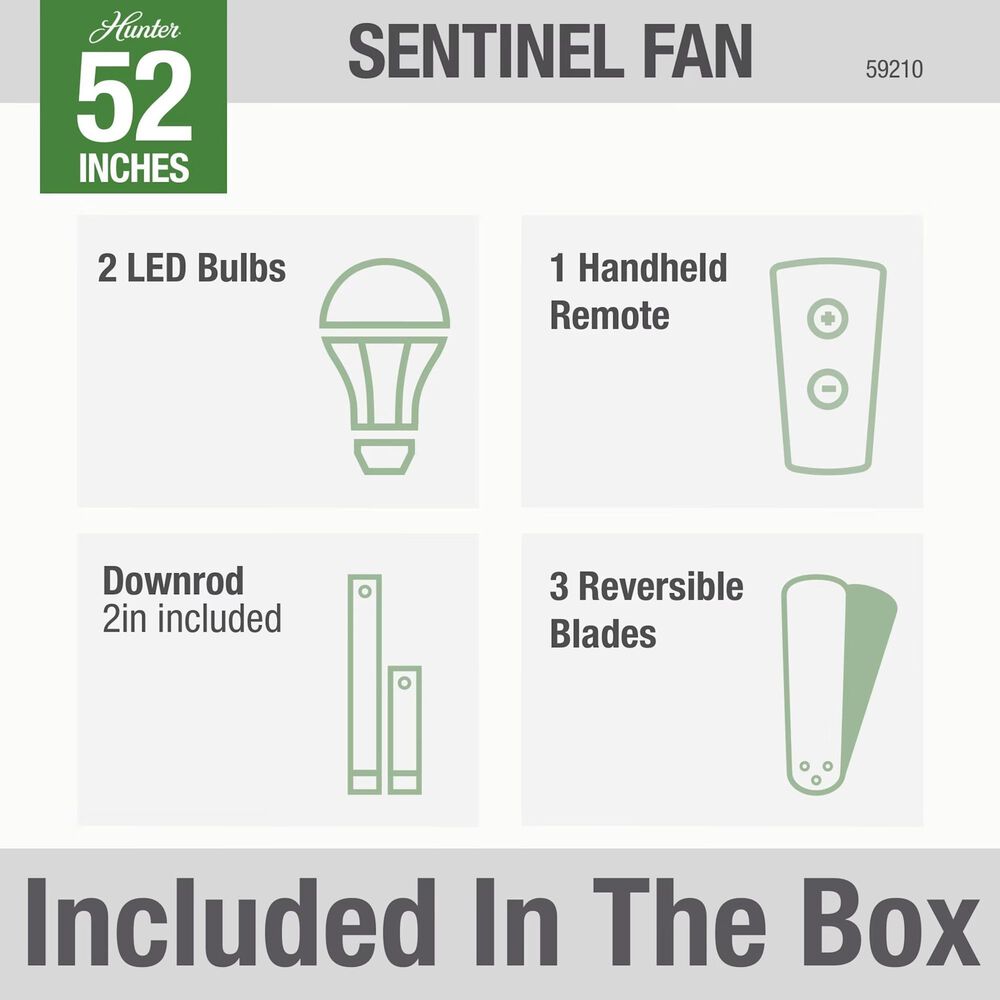 Hunter Sentinel 52&quot; Ceiling Fan with LED Lights in Premier Bronze, , large