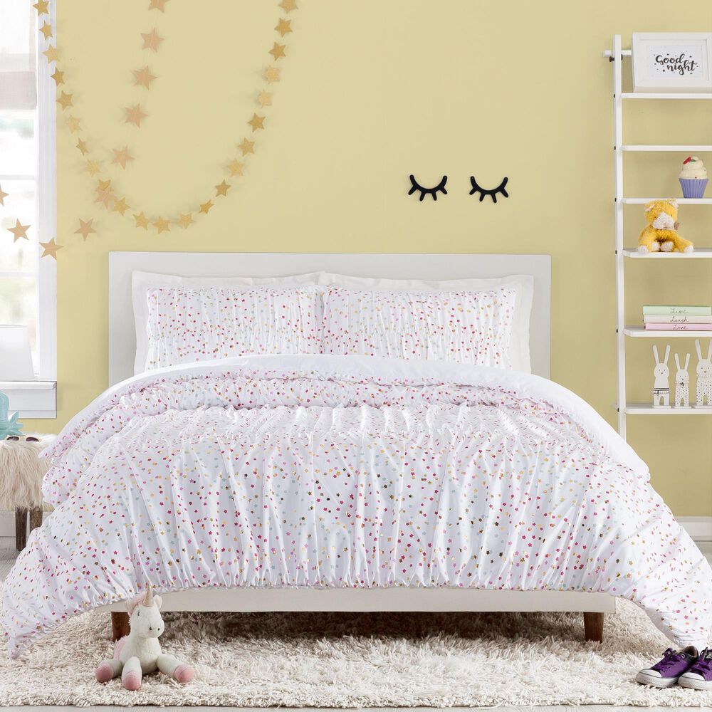 Peking Handicraft Iridescent Stars 2-Piece Twin/Twin XL Comforter Set in White, Pink, Aqua and Golden, , large