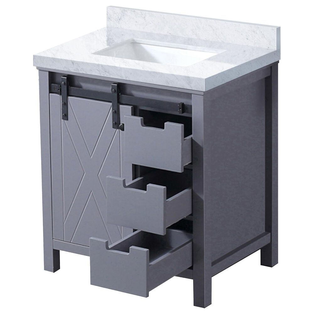 Lexora Home Marsyas 30&quot; Single Bathroom Vanity in Dark Grey with White Carrara Marble Top and Rectangular Sink, , large