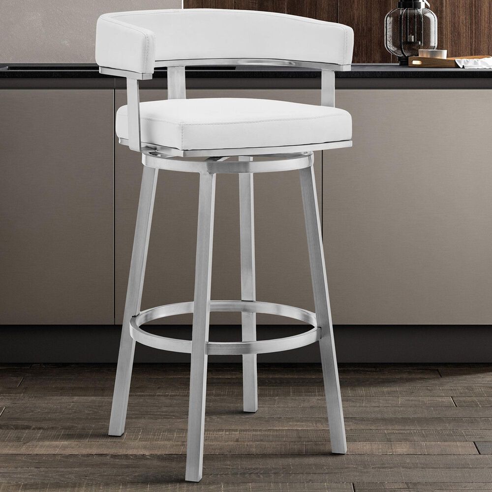 Blue River Lorin 30&quot; Swivel Bar Stool with White Cushion in Stainless Steel, , large
