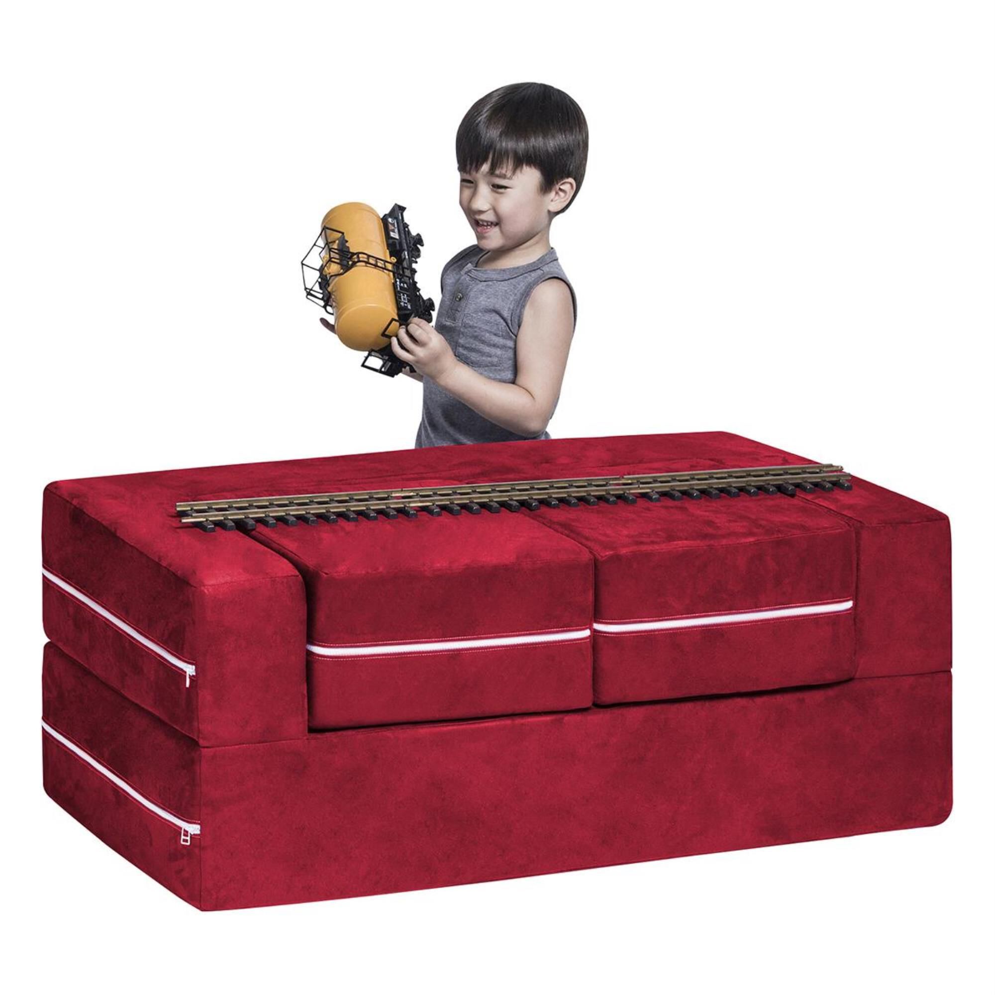 Jaxx Zipline Modular Kids Loveseat Ottomans in Cherry NFM