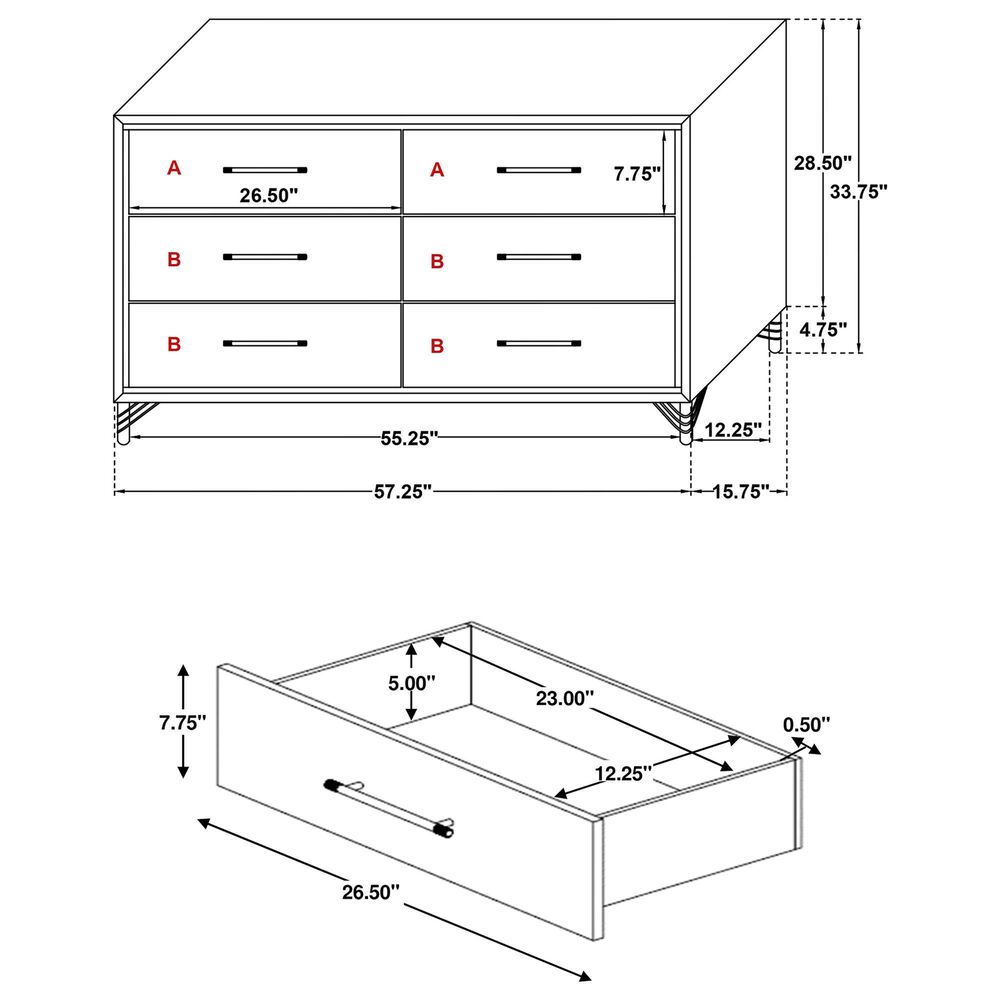 Pacific Landing Lucia 6-Drawer Dresser in White and Gold, , large