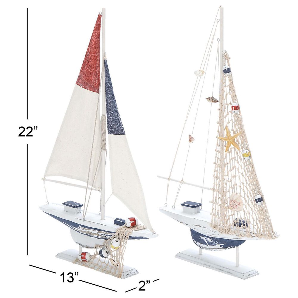 Maple and Jade 22&quot; Coastal Sail Boat Sculpture in Blue and White &#40;Set of 2&#41;, , large