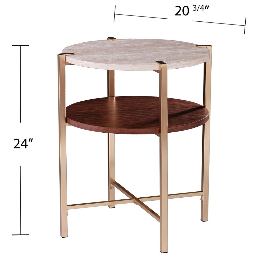Southern Enterprises Ardmillan End Table in Brass/Tobacco/White, , large