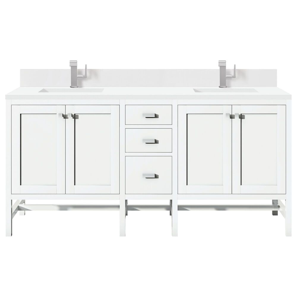 James Martin Vanities Addison 72" Double Bathroom Vanity in Glossy White with 3 cm White Zeus Quartz Top and Rectangular Sinks, , large