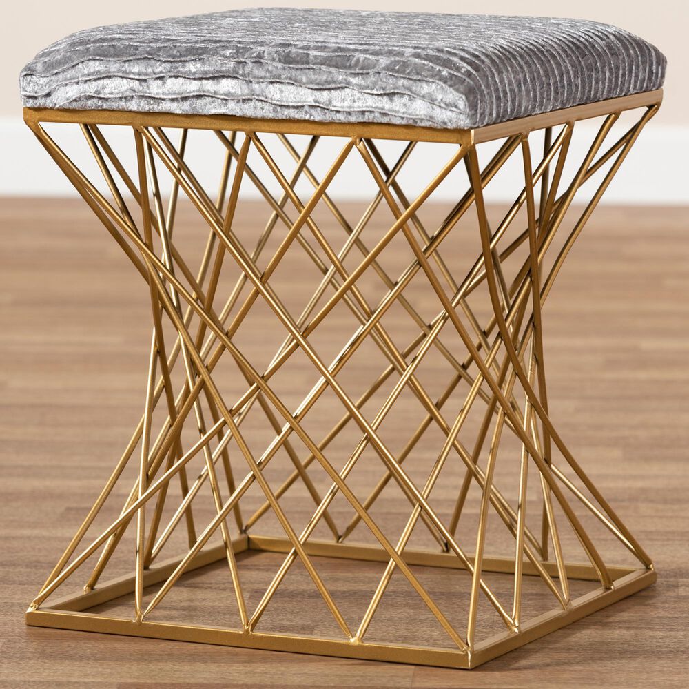 Baxton Studio Fiore Ottoman in Grey/Gold, , large