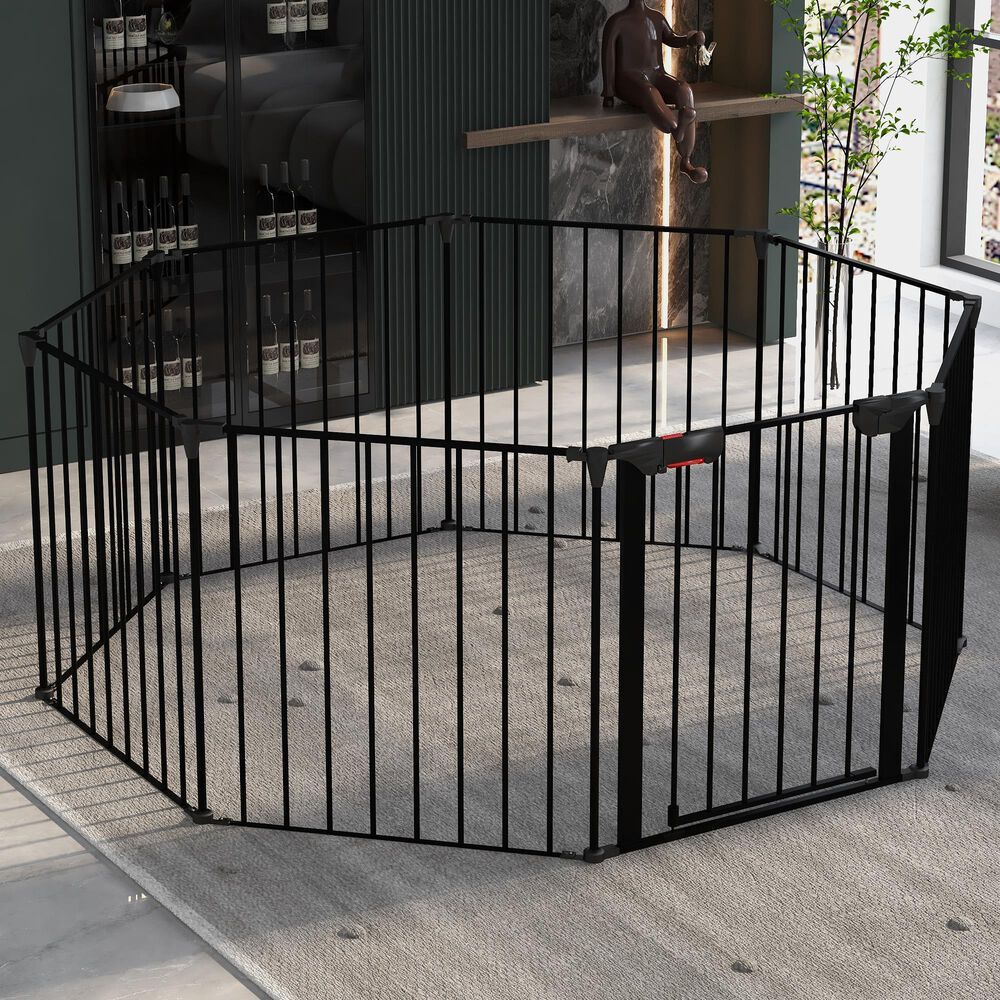 HOMLUX 8-Panel Adjustable Pet Gate in Black, , large
