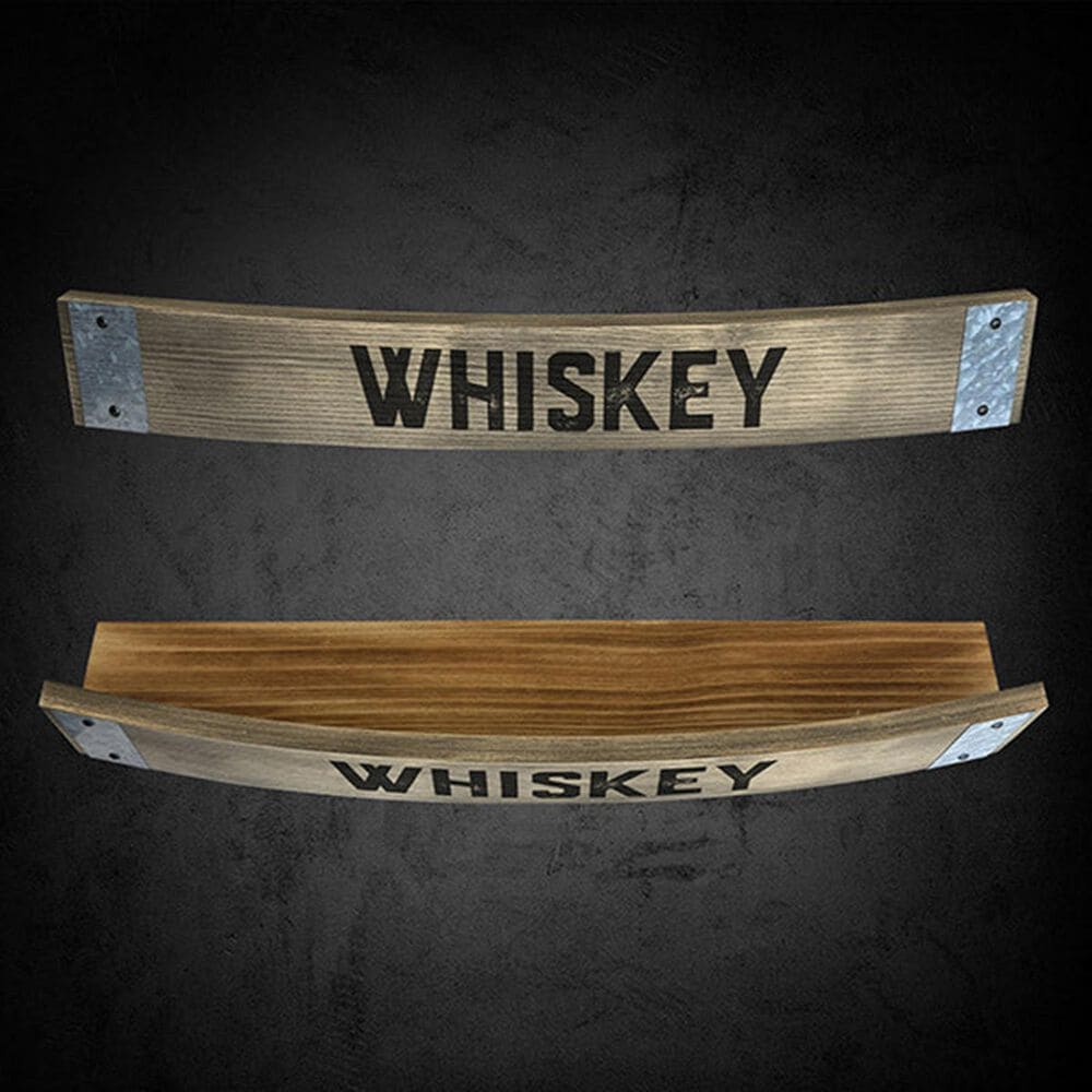 Aged &amp; Charred Whiskey Barrel Stave Wall Shelf in Natural, , large
