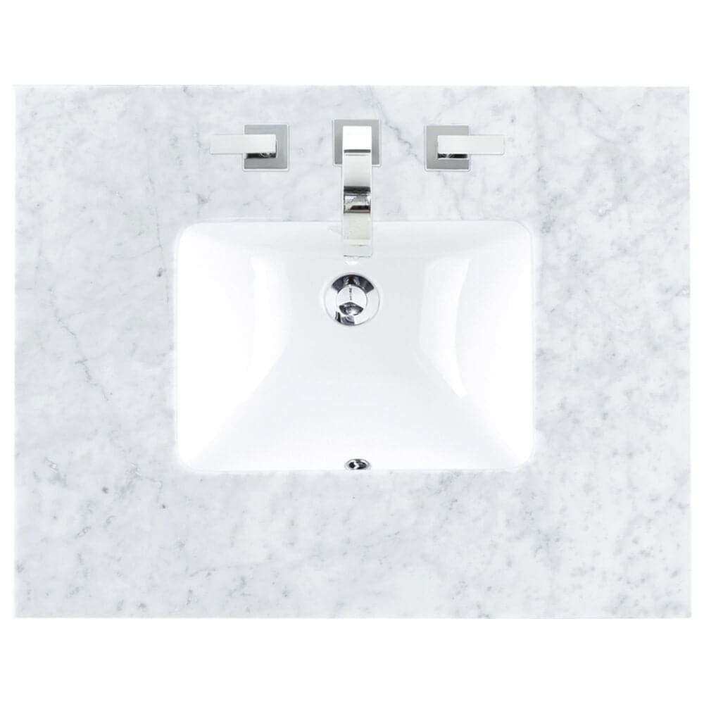 James Martin Vanities Brittany 30&quot; Single Bathroom Vanity in Bright White with 3 cm Carrara White Marble Top and Rectangle Sink, , large