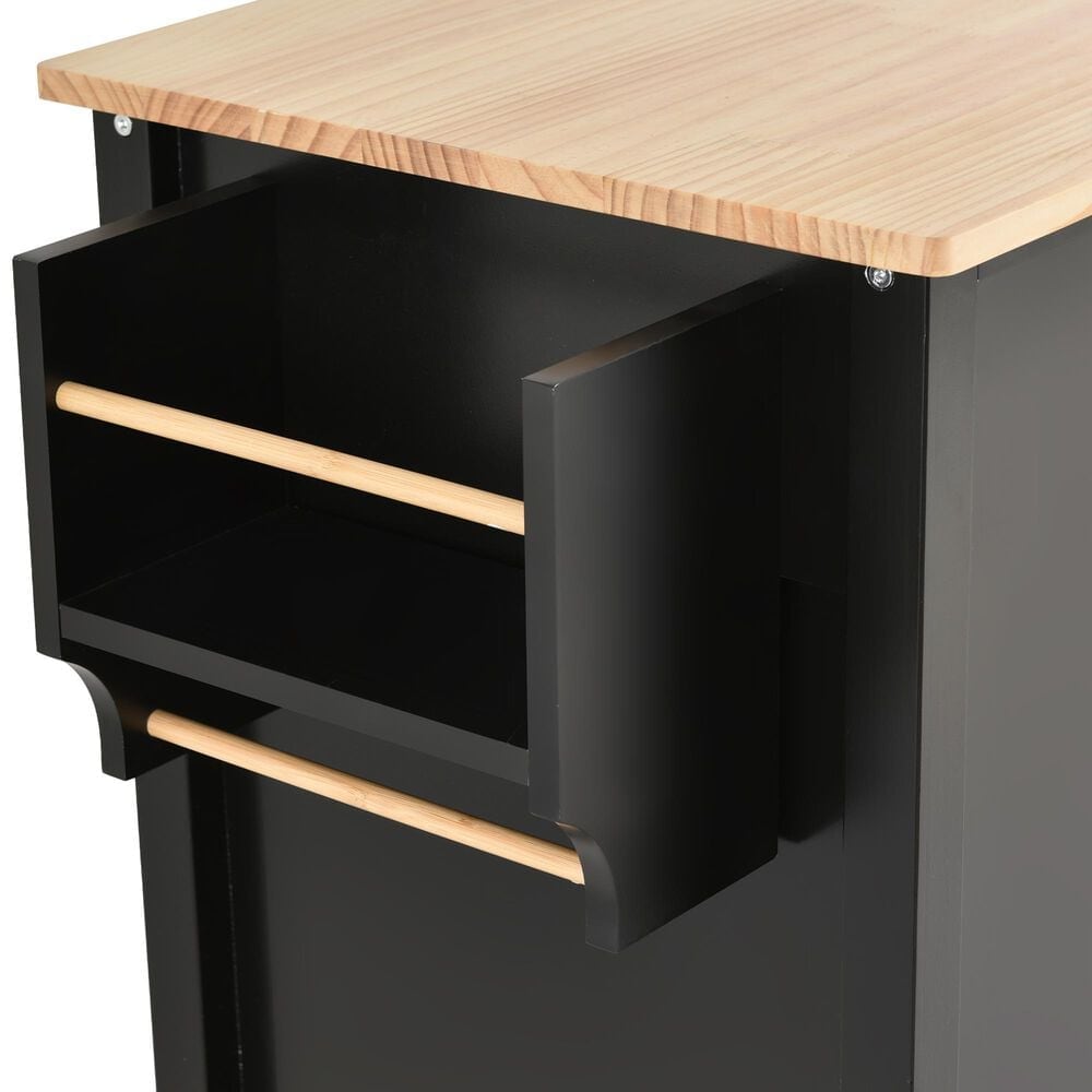 HOMLUX 54" Kitchen Island Cart with Solid Wood Top and Locking Wheels in Black, , large