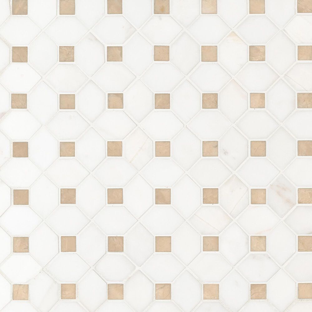 MS International Bianco Dolomite Crema Dotty 12" x 12" Marble Mosaic Sheet, , large