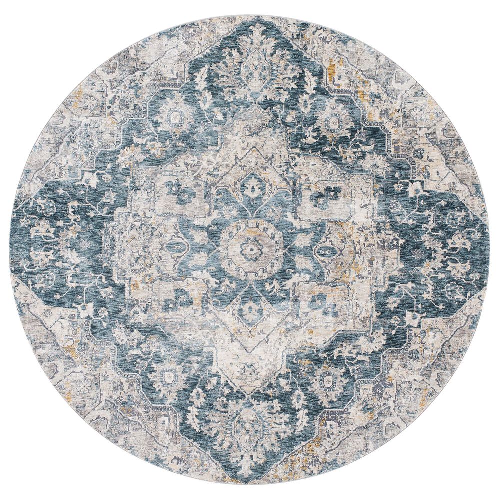 Surya Cardiff CDF-2307 Deep Teal, Blue, Light Gray, Medium Gray, Charcoal and Camel 7'10" Round Area Rug, , large
