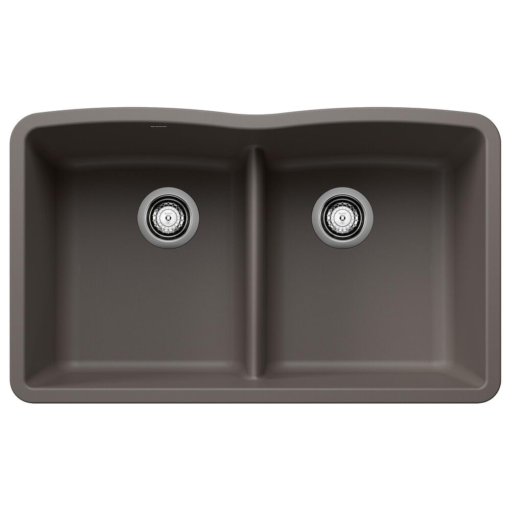Blanco Diamond 32" Equal Double Low Divide Kitchen Sink in Volcano Gray, , large