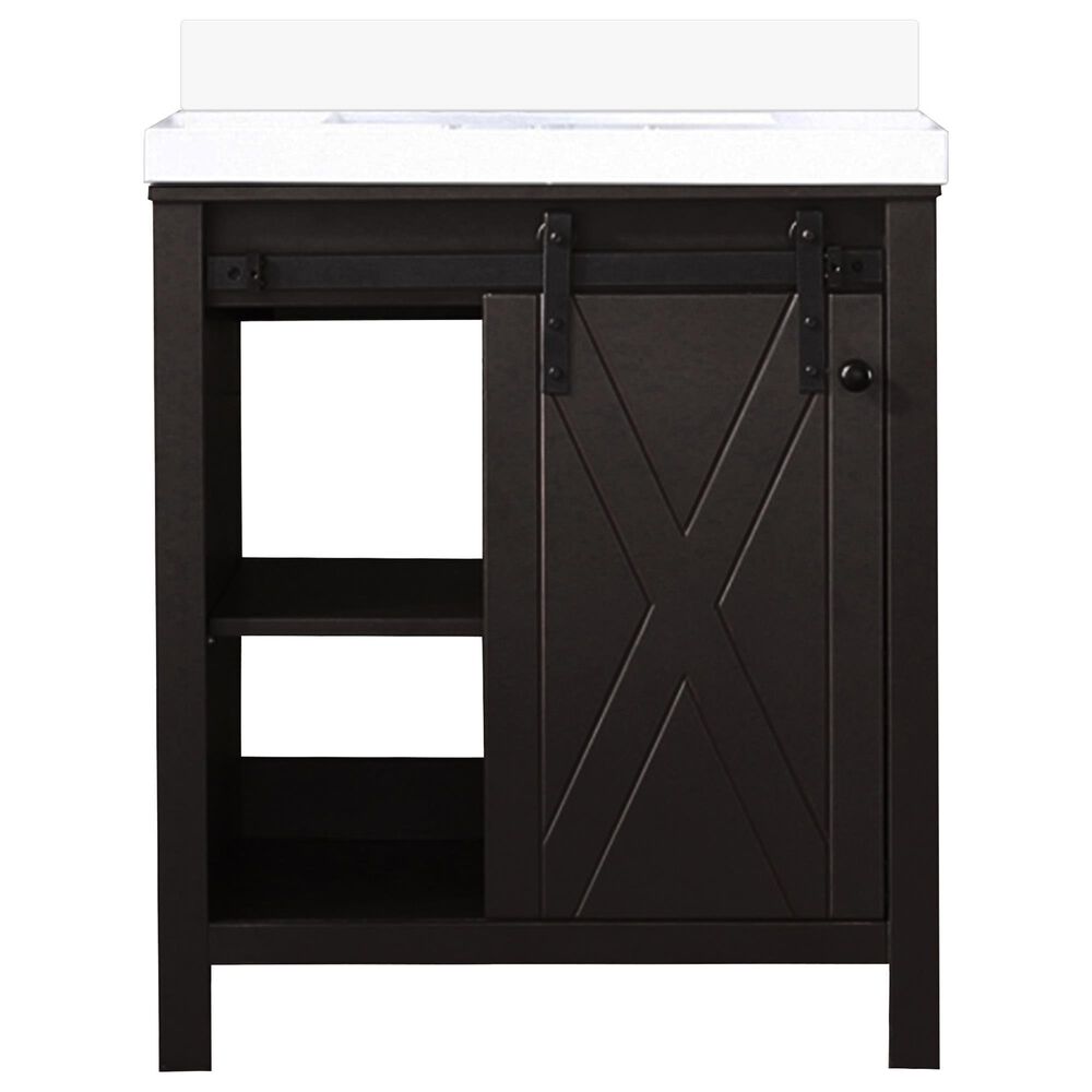 Lexora Home Marsyas 30&quot; Single Bathroom Vanity in Brown with White Quartz Top and Rectangular Sink, , large