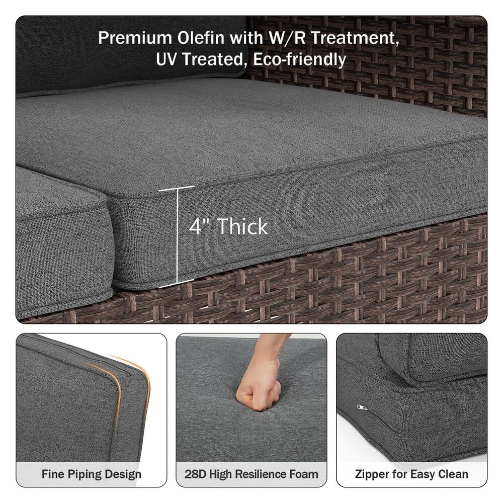 Sunwell Garden 4" Thick Outdoor Seat and Back Cushion Set in Dark Gray, , large