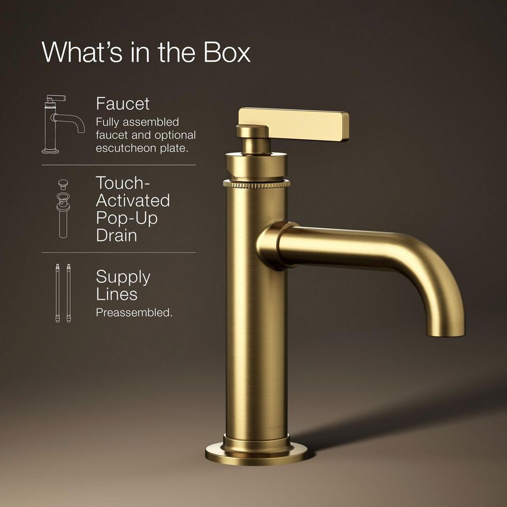 Kohler Castia Single-Handle Bathroom Sink Faucet in Vibrant Brushed Moderne Brass, , large