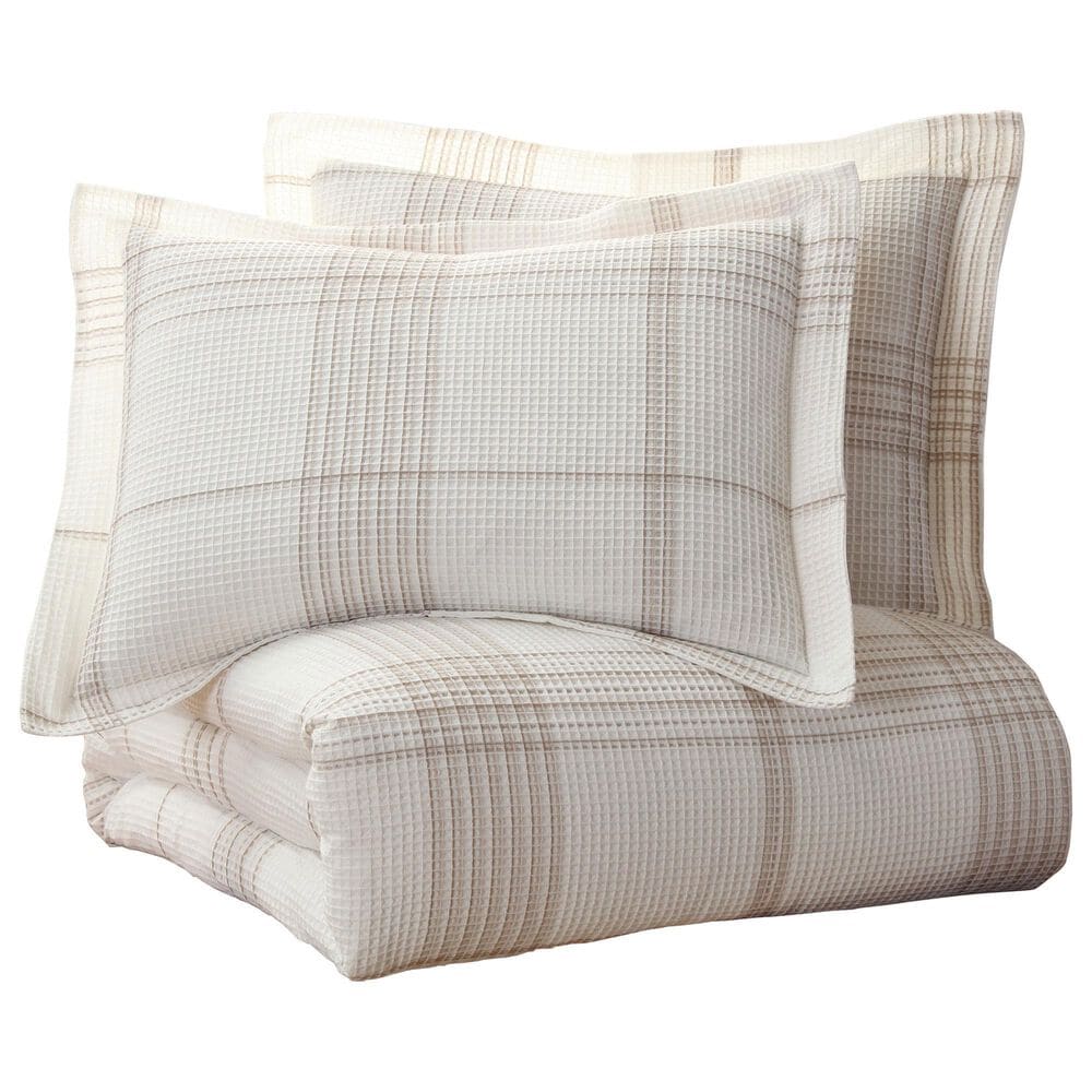 Levtex Waffle Plaid 3-Piece Full/Queen Comforter Set in Taupe and Cream, , large