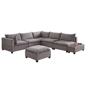 Hearth and Haven Madison 131.5" 7-Piece Stationary Modular Sectional Set in Light Gray, , large