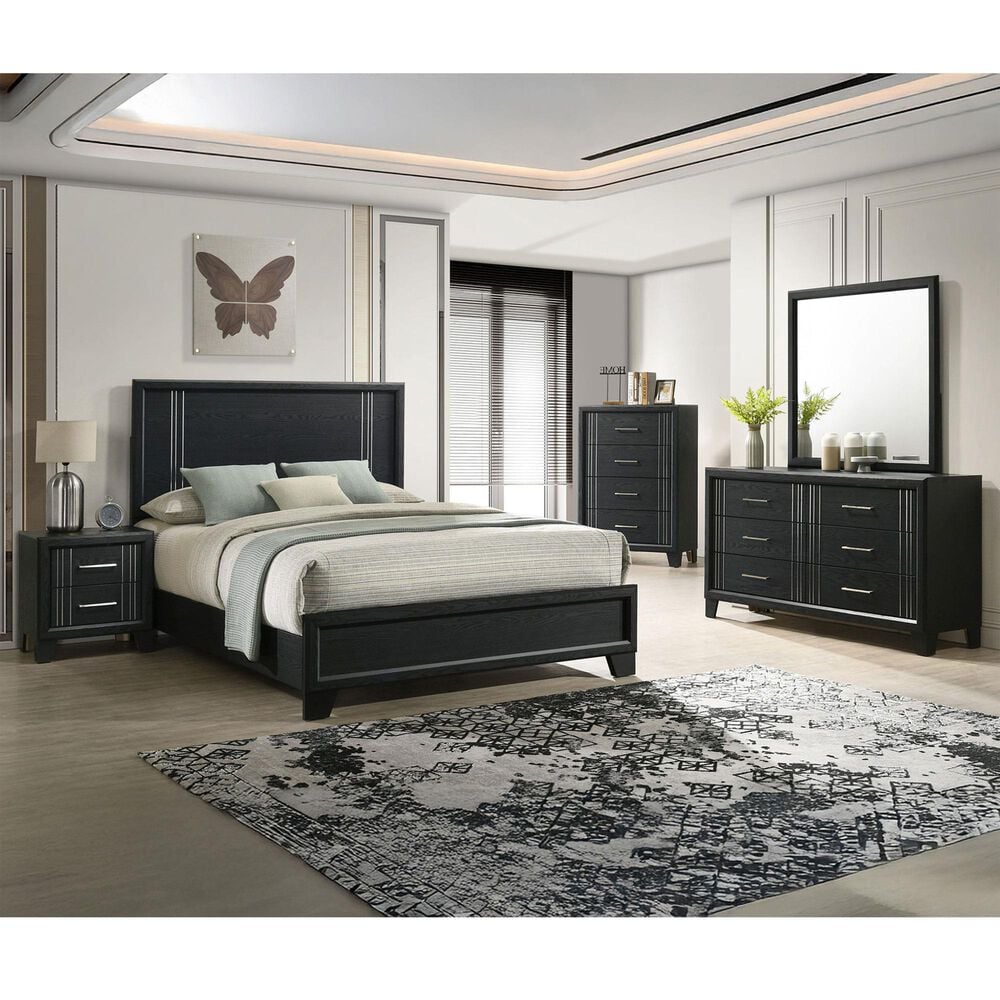 Crown Mark Charlie 4-Piece King Panel Bedroom Set in Charcoal, , large