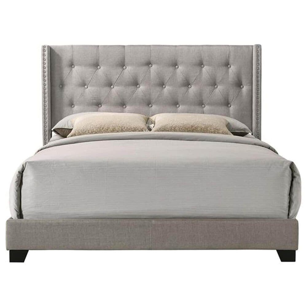 The Monday Company King Upholstered Wingback and Button Tufted Bed in Soft Putty Linen, , large