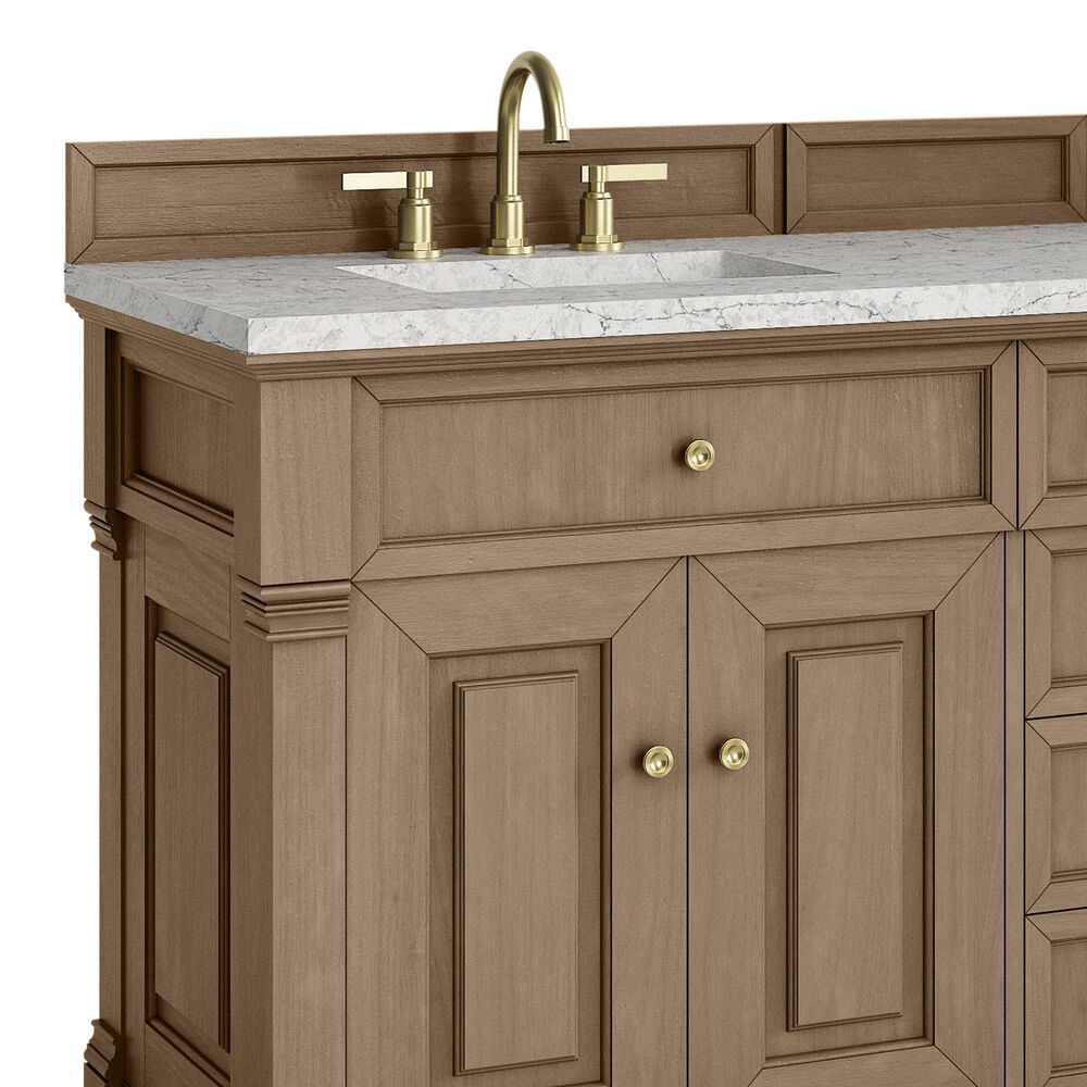 James Martin Vanities Brookfield 72&quot; Double Bathroom Vanity in Pecan with 3cm Eternal Jasmine Pearl Quartz Top and Rectangular Sinks, , large