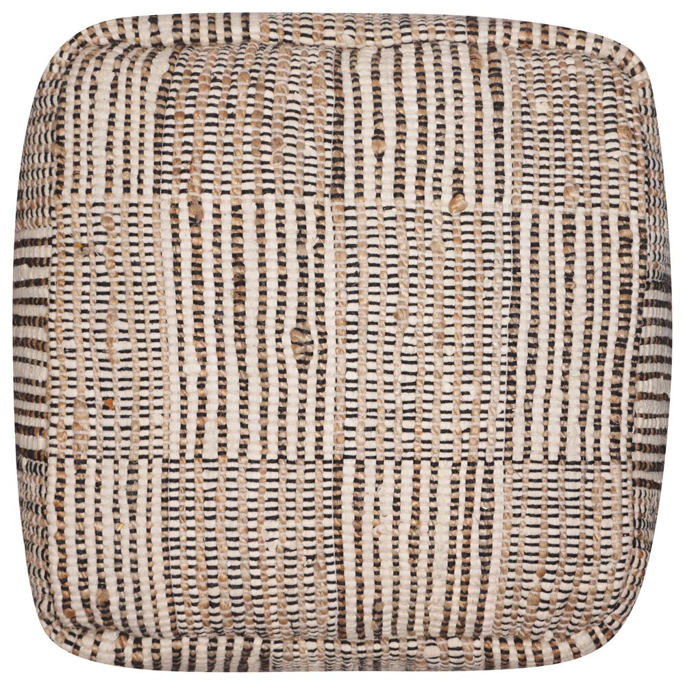 LR Home 18" Square Checkered Pouf in Cream and Black, , large