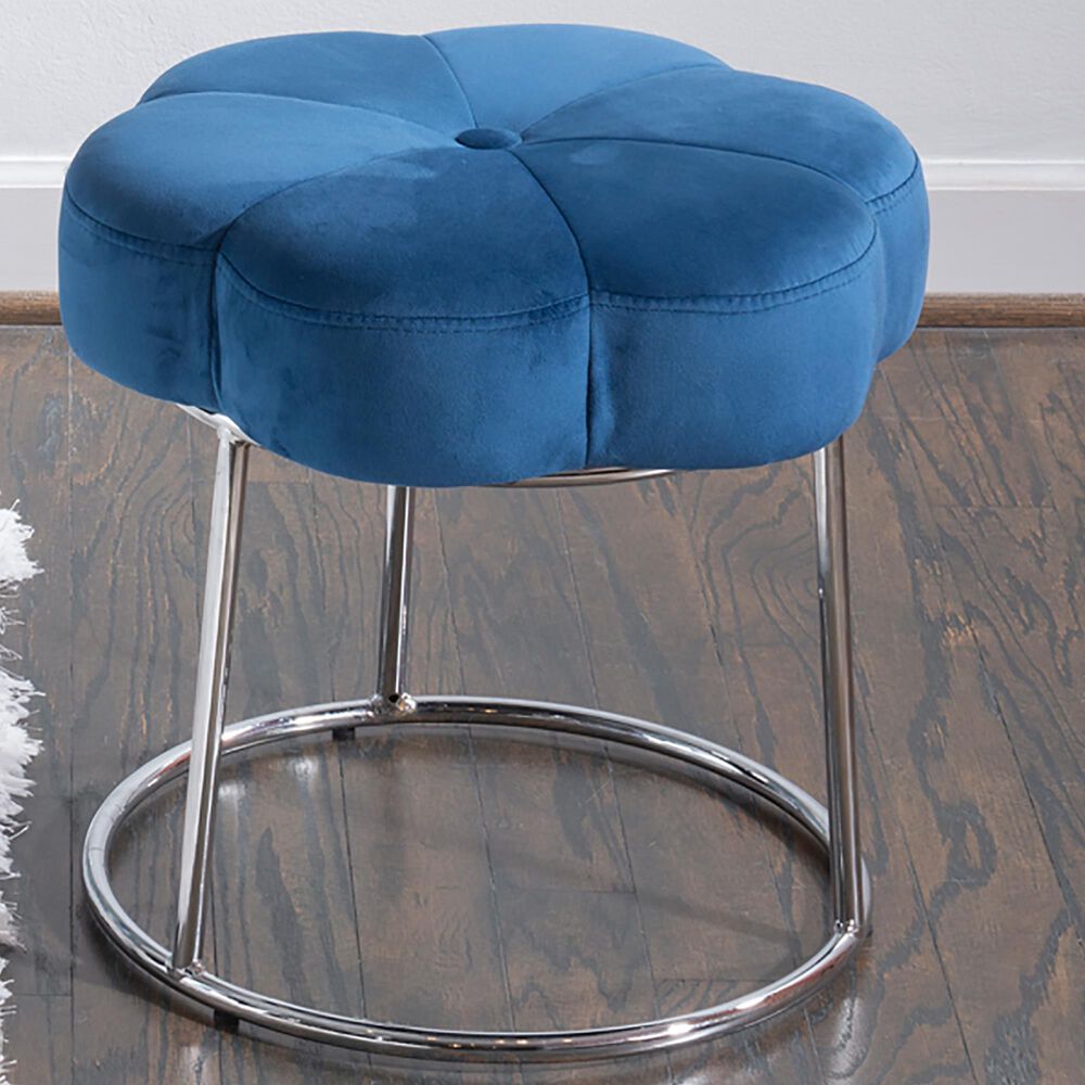 Linden Boulevard Flower Vanity Stool in Navy, , large