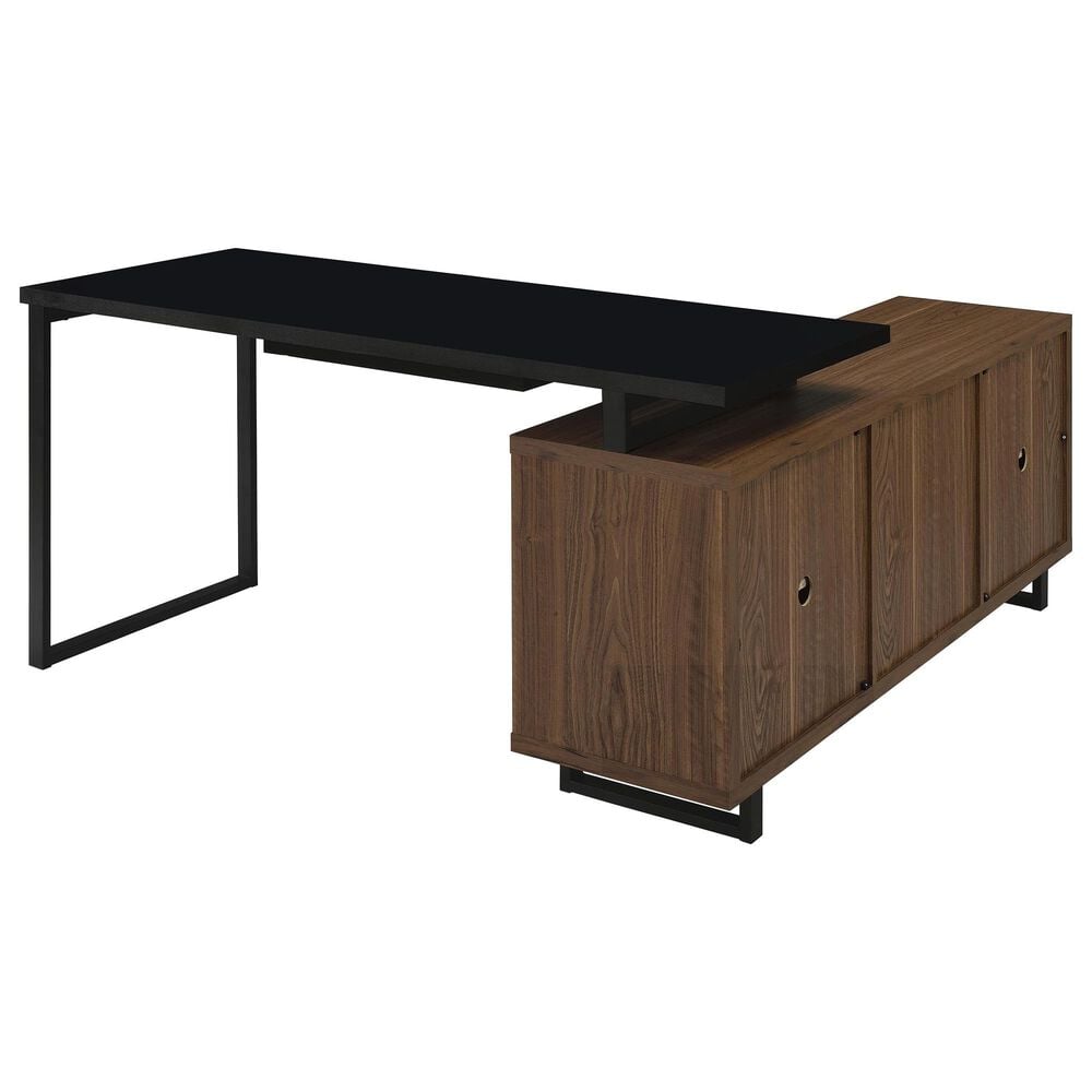 Pacific Landing Maddox 2-Piece L-desk and Bookcase Set in Black and Walnut, , large