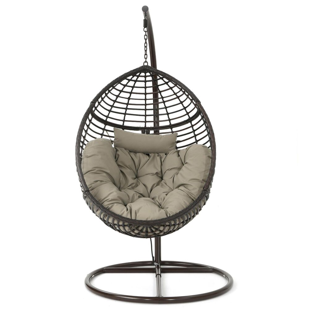 Noble House Layla Hanging Basket Chair and Stand in Multi-Brown, , large