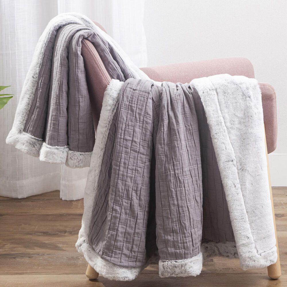 Allied Home Matelasse 70" x 50" Reversible Throw in Gray, , large