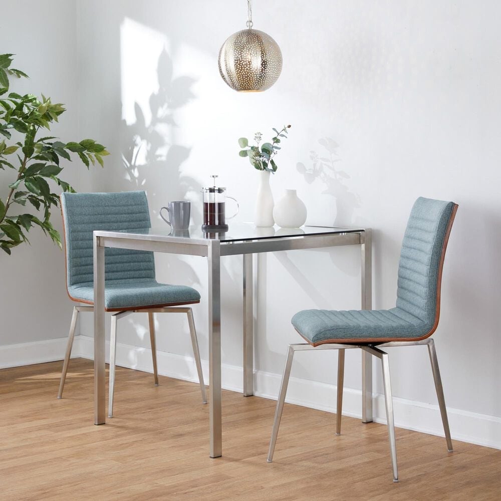 Lumisource Mason Contemporary Dining/accent Chair with Swivel in Stainless Steel, Walnut Wood, and Green Fabric - Set of 2, , large